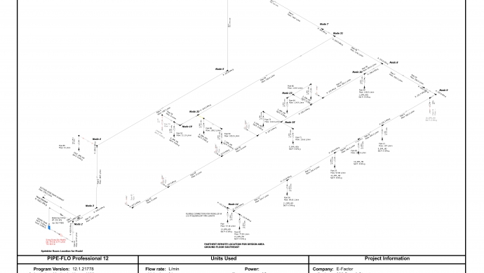 Sprinkler System Design Area Hydraulic Calculation  Model - Isometric Diagram 